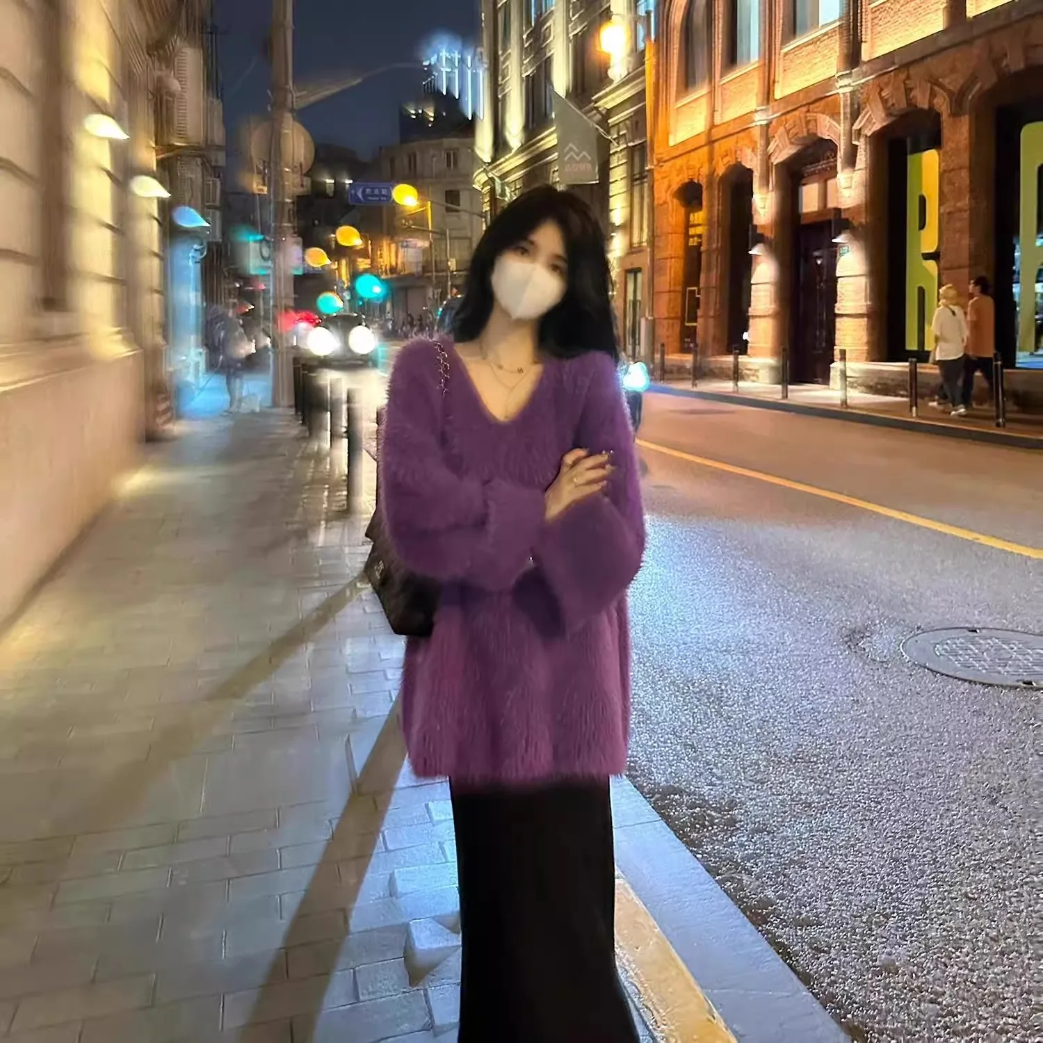 Осенне-зимний высококачественный фиолетовый бархатный свитер из искусственной