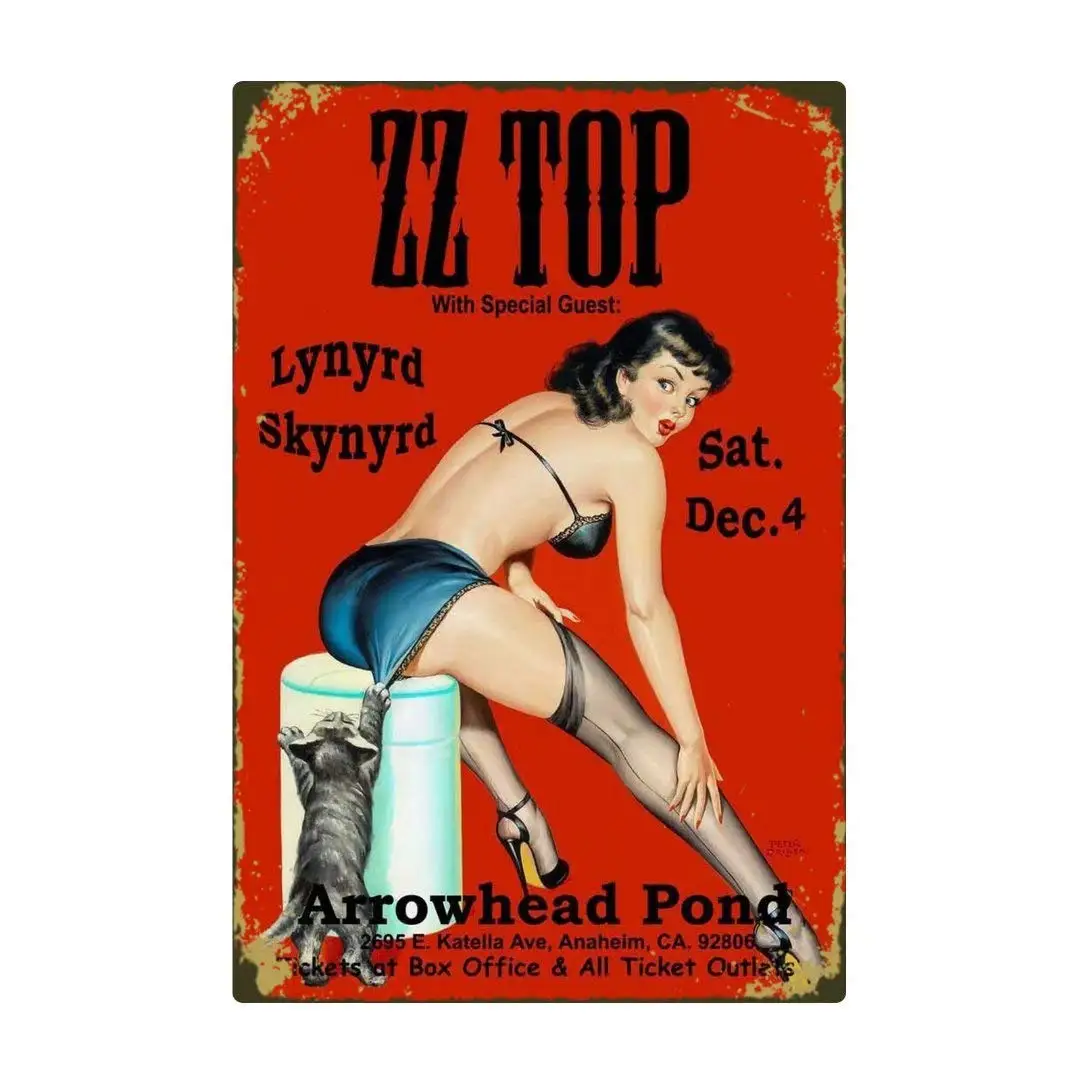 

Металлический жестяной знак, привлекательная красота и кот zz, Верхняя лента, ретро украшение для дома, бар, паб, классическое украшение для с...