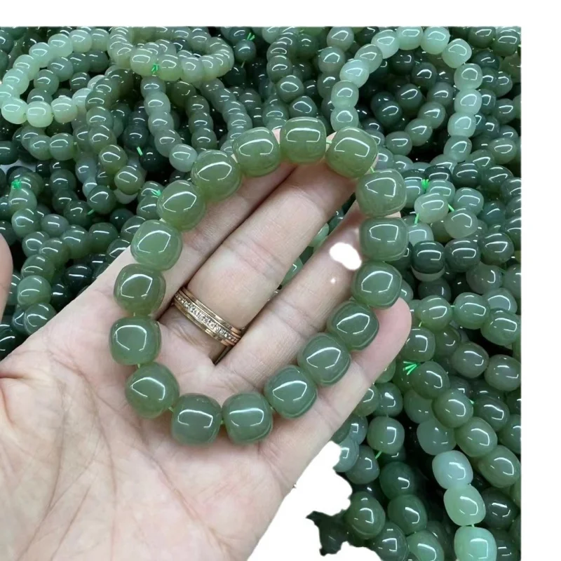 Натуральный нефритовый материал Цинхай товары зеленого цвета бусины в форме