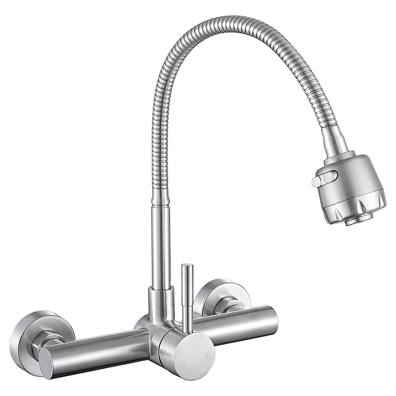 

Wall Mount Kitchen Faucet 8 Inch Center ,With Dual Function Flexible Sprayer,Mixer Stainless Steel Constructed Bar Tap