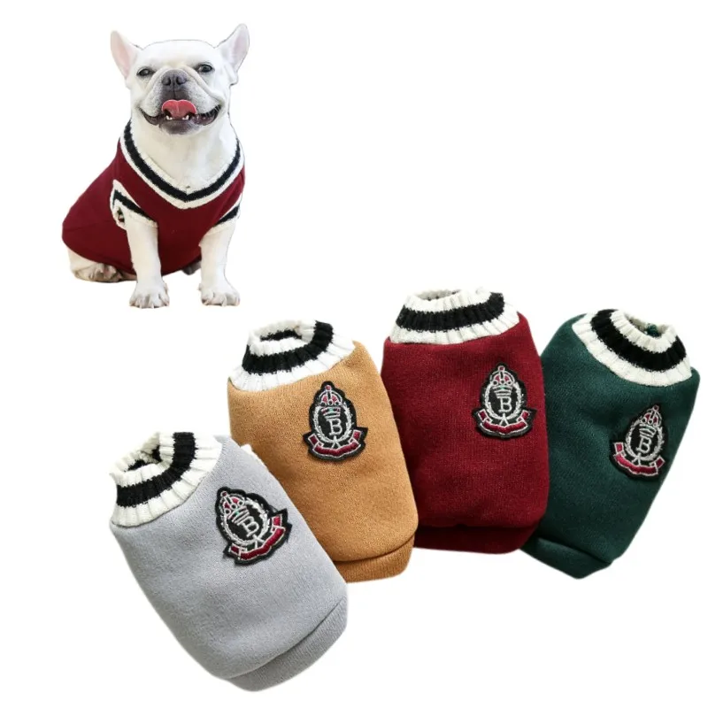 

Pet Dog Sweater College Style Winter Warm Dog Clothes for Small Medium Dogs Puppy Cat Vest Chihuahua French Bulldog Yorkie Coat