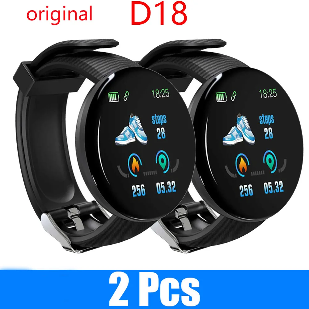 

2Pcs D18 Smart watch digital Bluetooth watch sports fitness pedometer blood pressure heart rate monitoring smartwatch PK Y68 D20