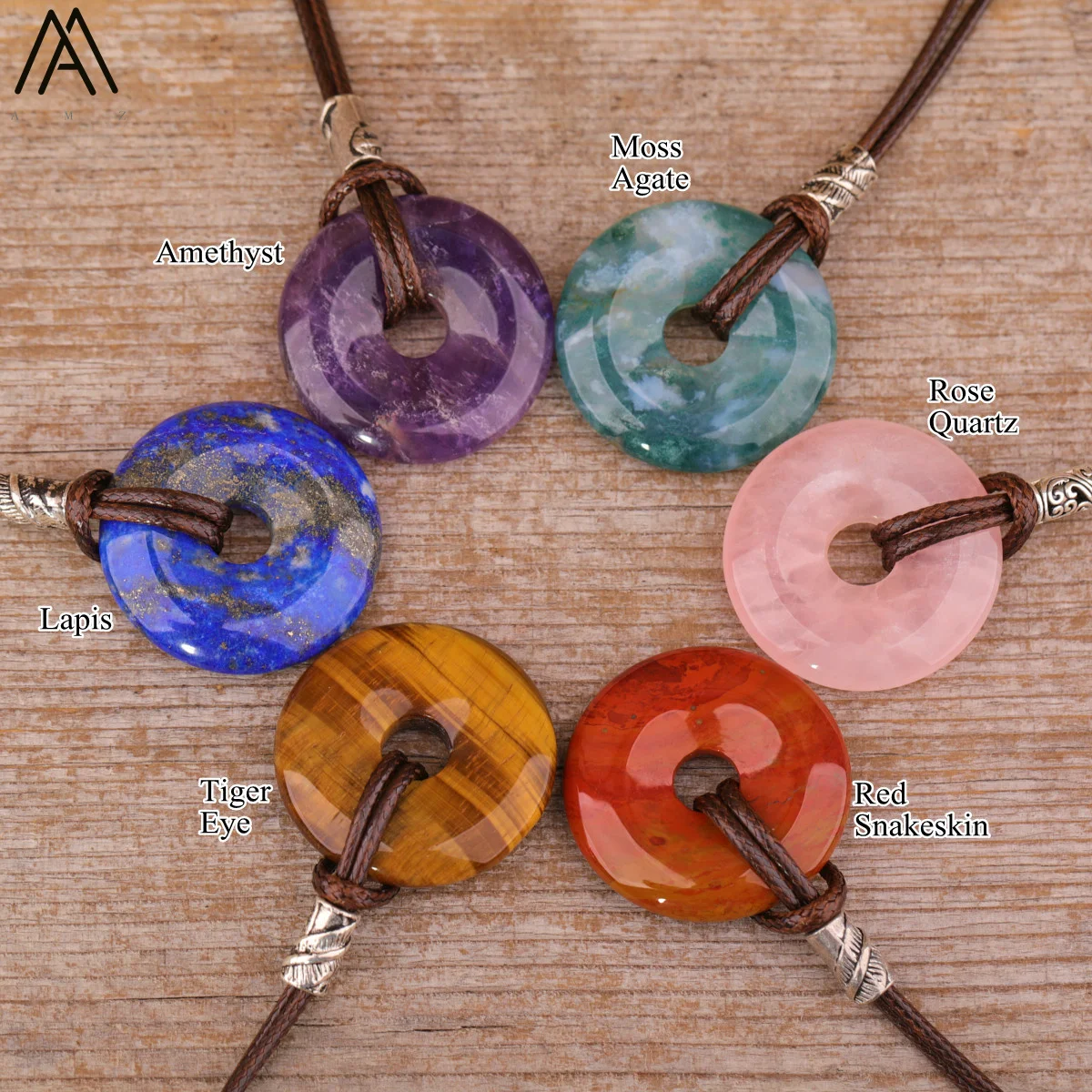 Женское ожерелье с кулоном из натурального аметиста и Тигрового Глаза