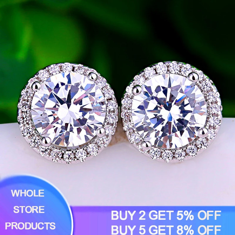 

Luxury Crystal Female Small Round Stud Earrings Vintage Tibetan Silver Wedding Jewelry Zirconia Earrings For Women