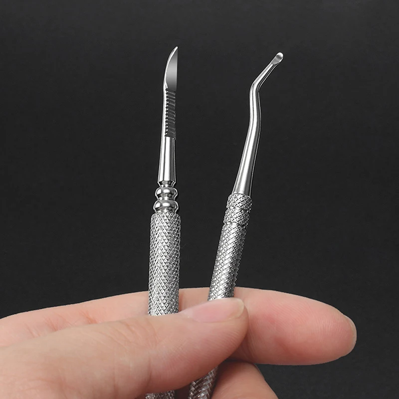 

1 шт. двухголовый триммер для кутикулы нож, съемник для удаления омертвевшей кожи, V-образная вилка, инструмент для маникюра и педикюра и дизайна ногтей