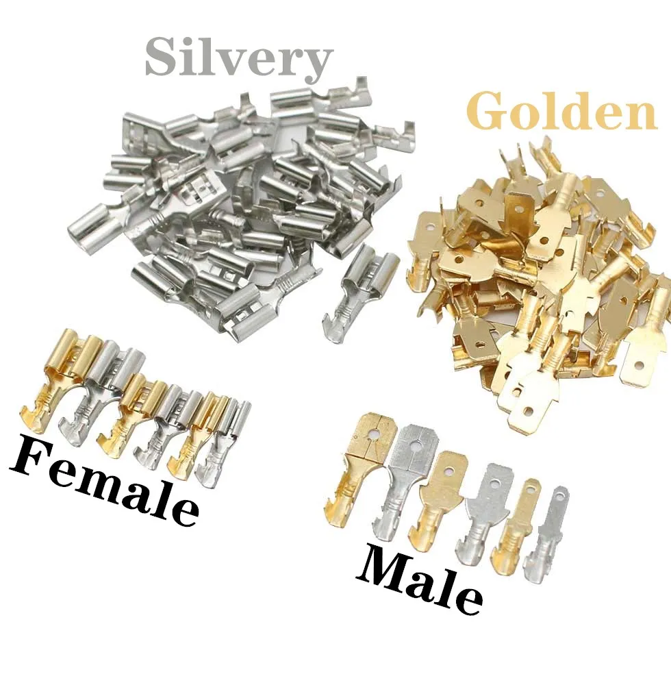 

100Pcs 2.8mm 4.8mm 6.3mm Plug Spring Female Male Spade Cold Crimp Terminals Connector Car Speaker Electrical Wire Connectors Set