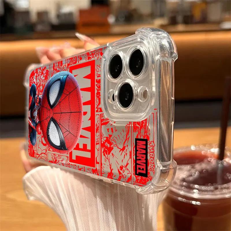 Фото Прозрачный чехол для iPhone с мультяшными персонажами Marvel: Грут, Человек-паук, для моделей 17, 16, 15, 14, 13, 12, 11 Pro Max, 16e, 17e, Air, 13, 15 Plus, XS, XR, X, 7, 8 №5