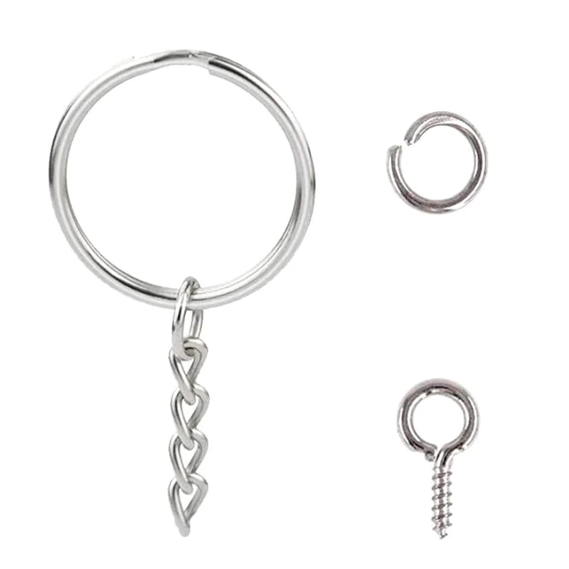 

X7YA 360Pcs Keyring Keychain Key Ring Open Jump Rings with Chain Screw Eye Pins for Making Home Car Keychain
