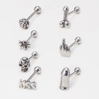 1pc gothic skull spider rose letter tongue barbell stud piercing surgical steel tongue ring piercing body jewelry for unisex 14g