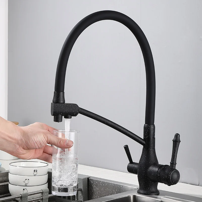 

Кухонный смеситель с фильтром для воды, смесители для кухни с двойным носиком и фильтром, смеситель с вращением на 360 градусов, водоочистные краны