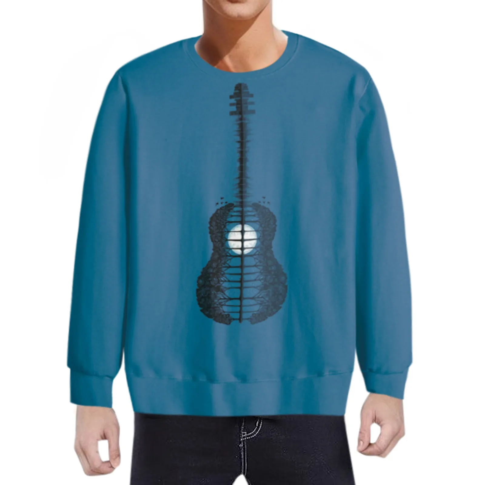 

Hoodies For Men Guitar Printed Elegant Oversize Sweetshirts O-Neck Long-Sleeve Pullover Tops Streetwear Casual Exercise Outfits