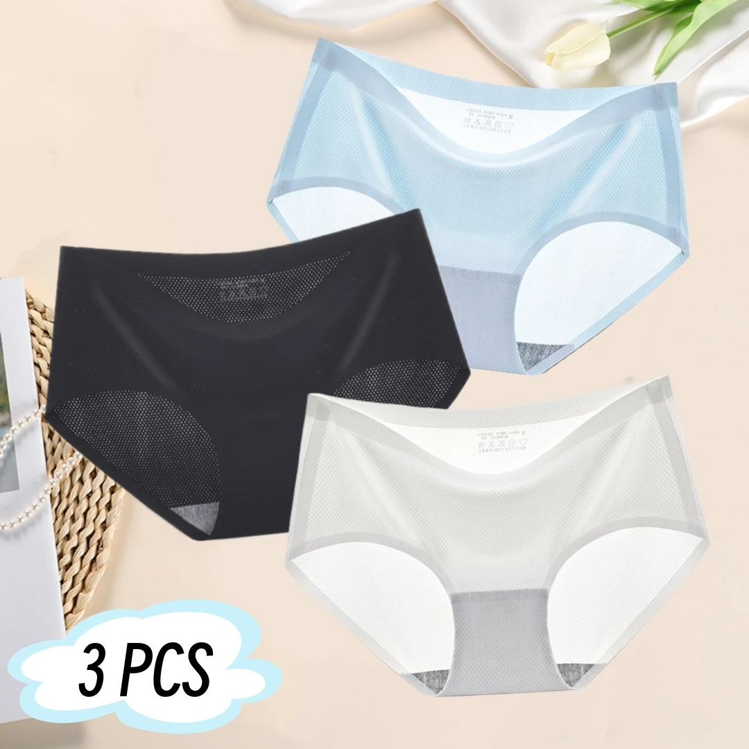 

New Multicolor Ice Silk Underwear Women's Traceless Breathable Summer Thin Mid-Waist Sexy One-Piece Briefs