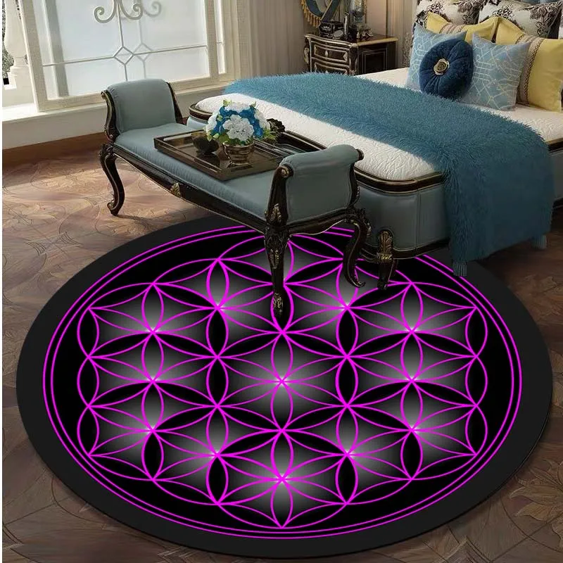 

Фиолетовый живой цветочный узор, круглый коврик для пола, ковер для гостиной, ковер для ванной, кухни, нескользящий дверной коврик, реквизит ...