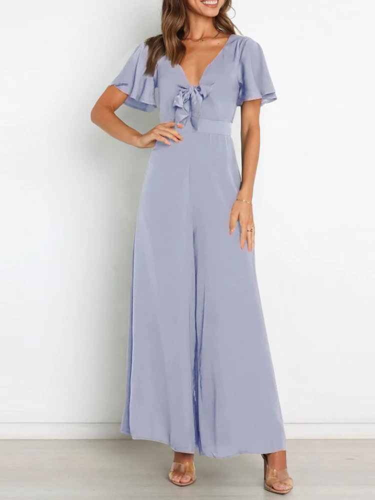 

Elegant Bow Wide Leg Jumpsuit Women Satin Jumpsuits Summer 2022 Solid Loose Jumpsuit Fashion Office High Waist Playsuits Female