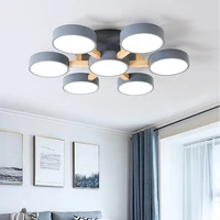 Modern Nordic 220/110V LED ceiling light White Grey Green round Metal Shade Wooden Lamp for bedroom living room villa hotel bar