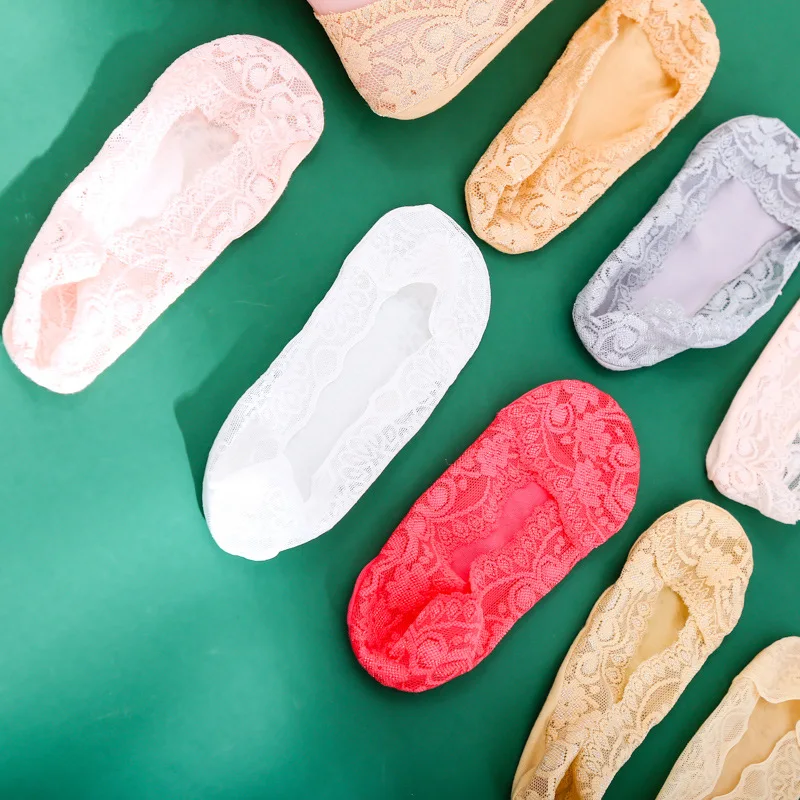 Spring and Summer Thin Seamless Invisible Women's Lace Ankle Socks Silicone Non-Slip Tight Cotton Socks Breathable