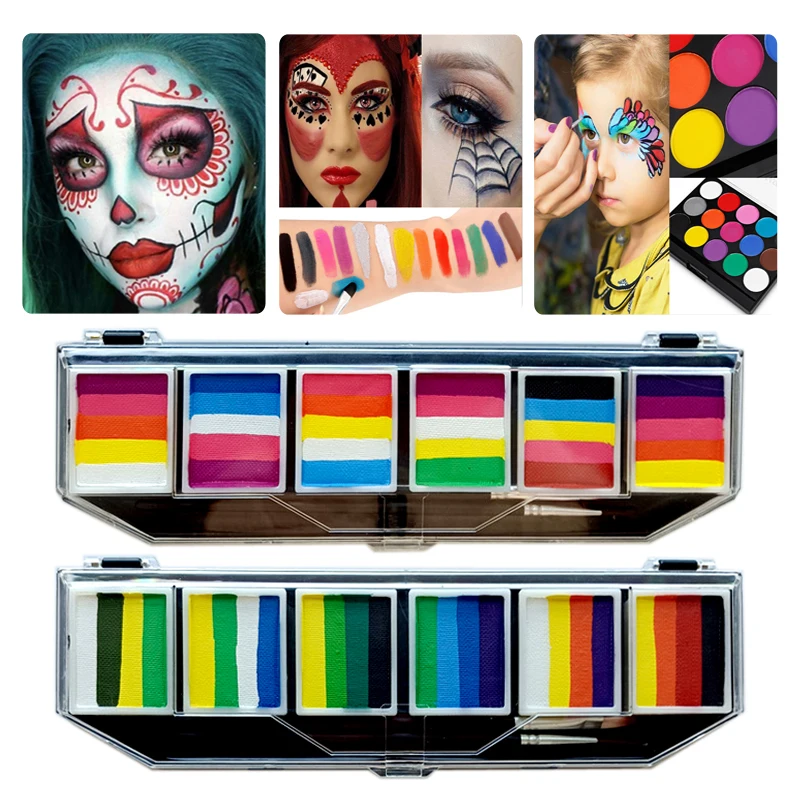 6 Color Rainbow  Water Beauty Makeup Tools Face Body Art Painting Split Cake Halloween Party  Kit Wholesale