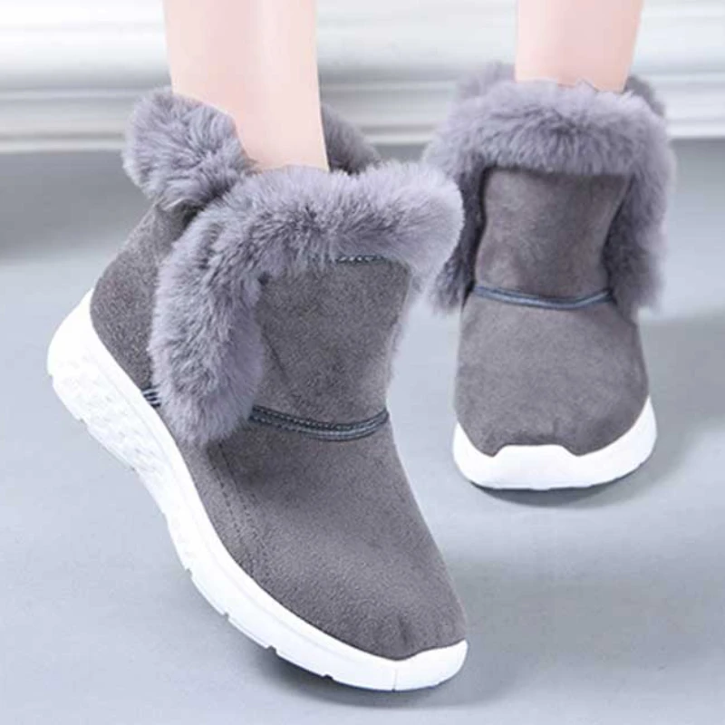 

Модные брендовые дизайнерские женские зимние ботинки с плюшевым краем, зимняя обувь, черные, серые замшевые ботильоны, уличные высокие боти...