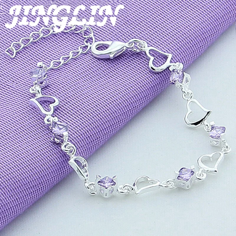 

JINGLIN 925 Sterling Silver Heart Purple Zircon Bracelet Women's Jewelry Engagement Party Christmas Gift Jewelry
