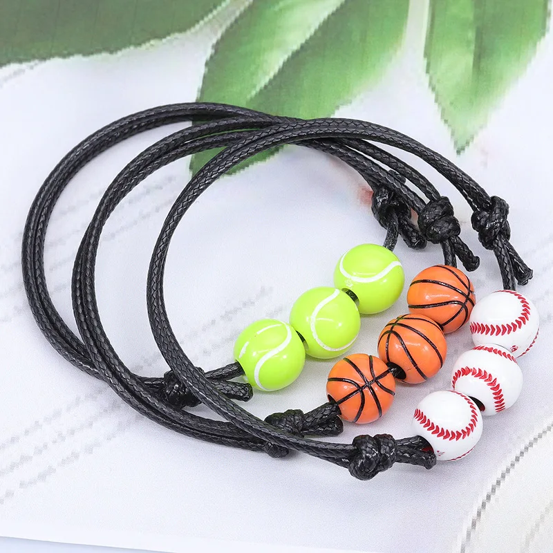 

Adjustable Inspirational Basketball Soccer Rugby Volleyball Braided Rope Bracelet Ball Charm Bracelets Men Sport Style Jewelry