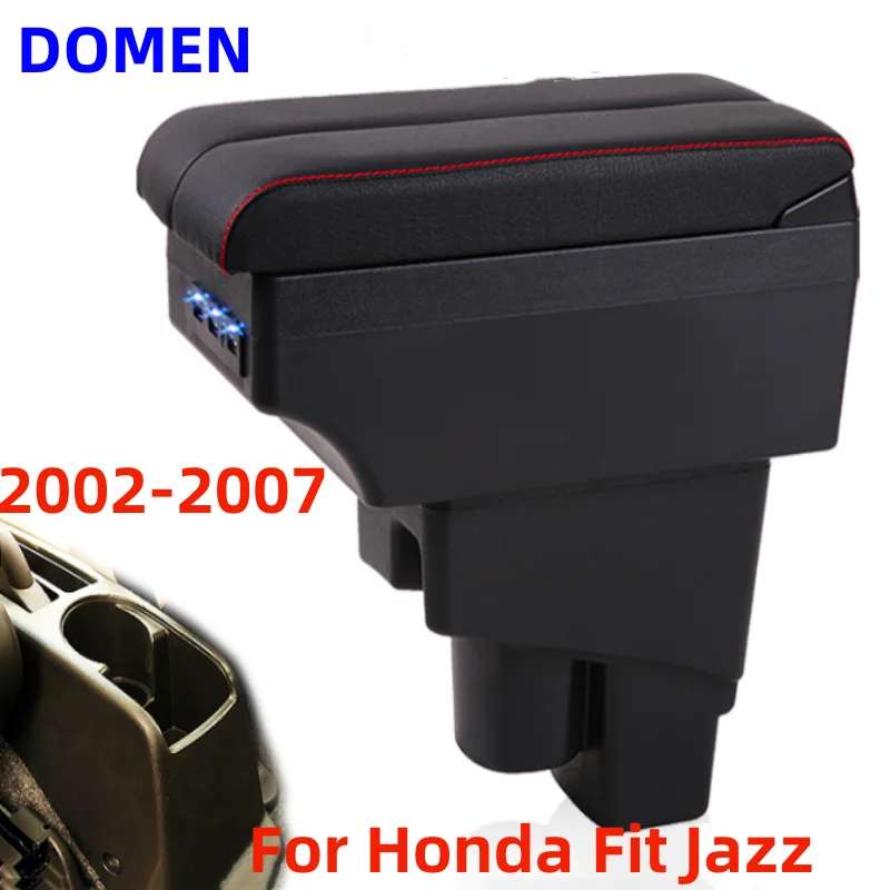 

For Honda Fit Jazz Armrest box Interior Parts Car Central Content With Retractable Cup Hole Large Space Dual Layer USB DOMEN