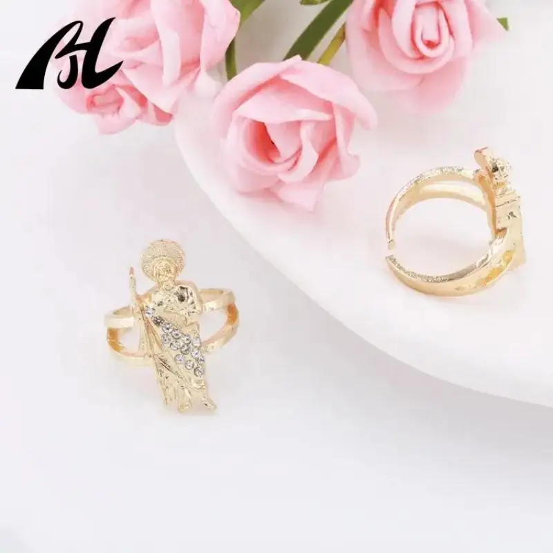 Popular Gold-plated Opening Size Ring St Jude san judas tadeo Jewelry White Green Zircon Copper For Man Women