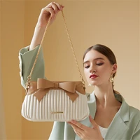 fashionable bowknot chain clip bag new cowhide fold oblique span single shoulder shell bag texture womens bag
