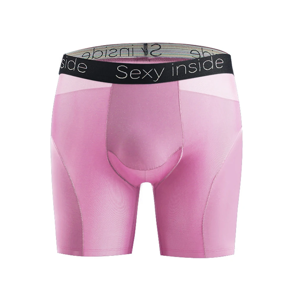 

Hot Sale Men Ice Silk Long Leg Lingerie Shorts U Convex Pouch Underwear Briefs Boxer Modal Underpants Sports Gym Trunks Pants