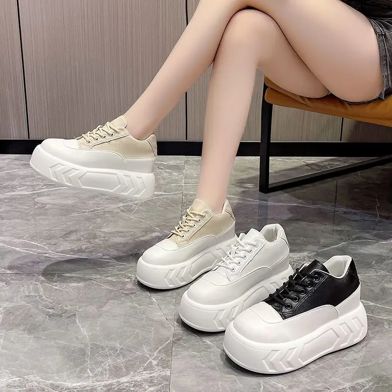 2023 New Women's Platform Board  Student Spring New Versatile Sports Leisure Classic Style Genuine Leather Shoes