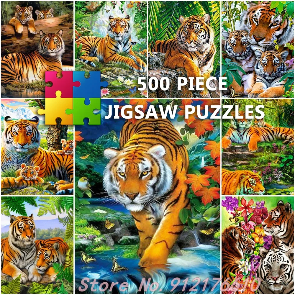 

Tiger Animals 500 Piece Jigsaw Puzzles King of The Forest Diy Creative Puzzle Paper Decompress Educational Family Games Toy Gift