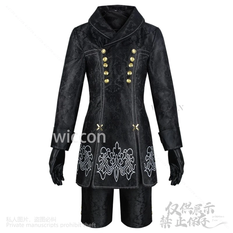 Аниме Nier Automata 9S Yorha Косплей Костюм Черное Готическое Пальто Брюки Униформа Парики