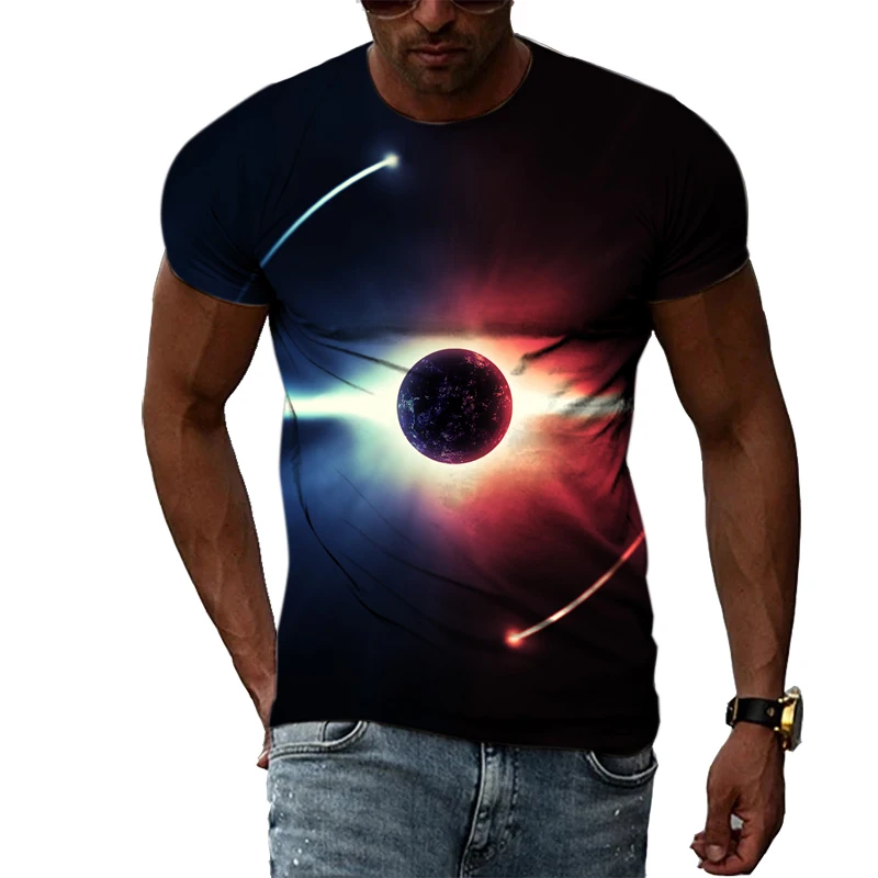 

Explore space creative characters men's printed plus size T-shirt summer hot sale 3D breathable personality natural phenomenon