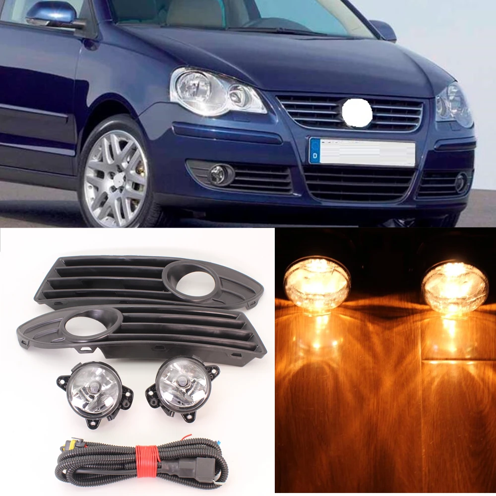 

For VW Polo 9N3 MK4 Facelift 2005 2006 2007 2008 2009 2010 Car-Styling Front Halogen Fog Lamp Light +Grille Cover+Wire