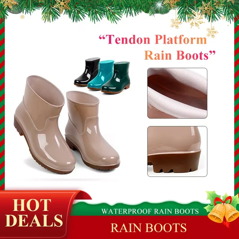 

Female Rainboots Waterproof Antiskid Low-Heeled Thick Bottom Flats Rubber Rain Shoes Solid Color Short Rain Boots PVC Women