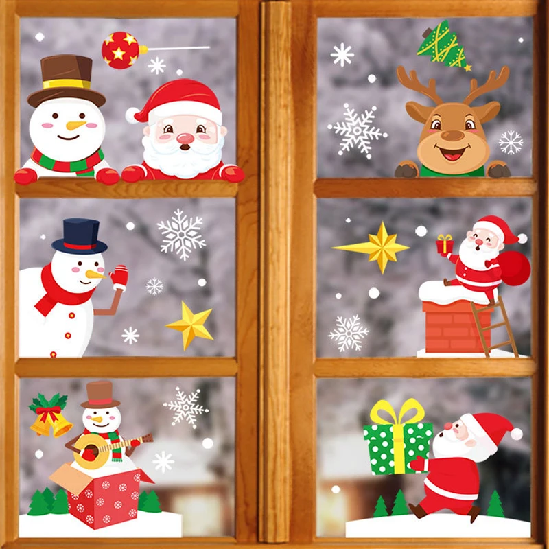 

New Year Christmas Stickers Santa Claus Snowman Elk Window Sticker Christmas Decorations for Home Navidad 2023 Xmas Ornaments