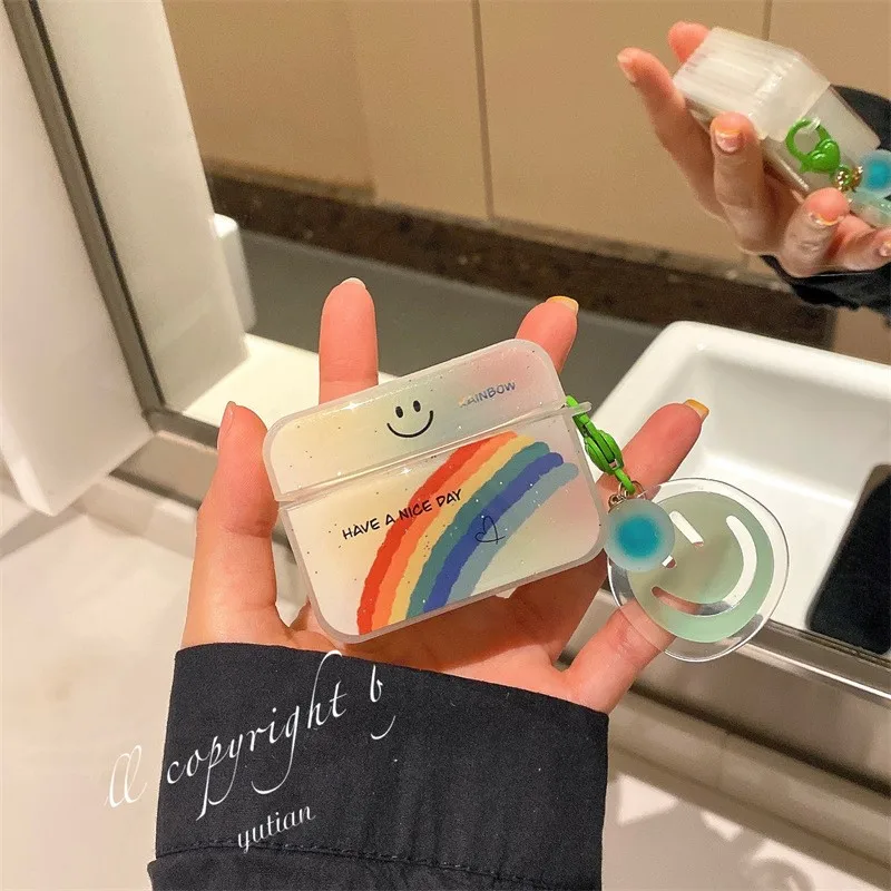 

Чехол для наушников Rainbow для AirPods1 2 3 Pro, мягкий и милый Противоскользящий и противоударный чехол для наушников, аксессуары с подвеской