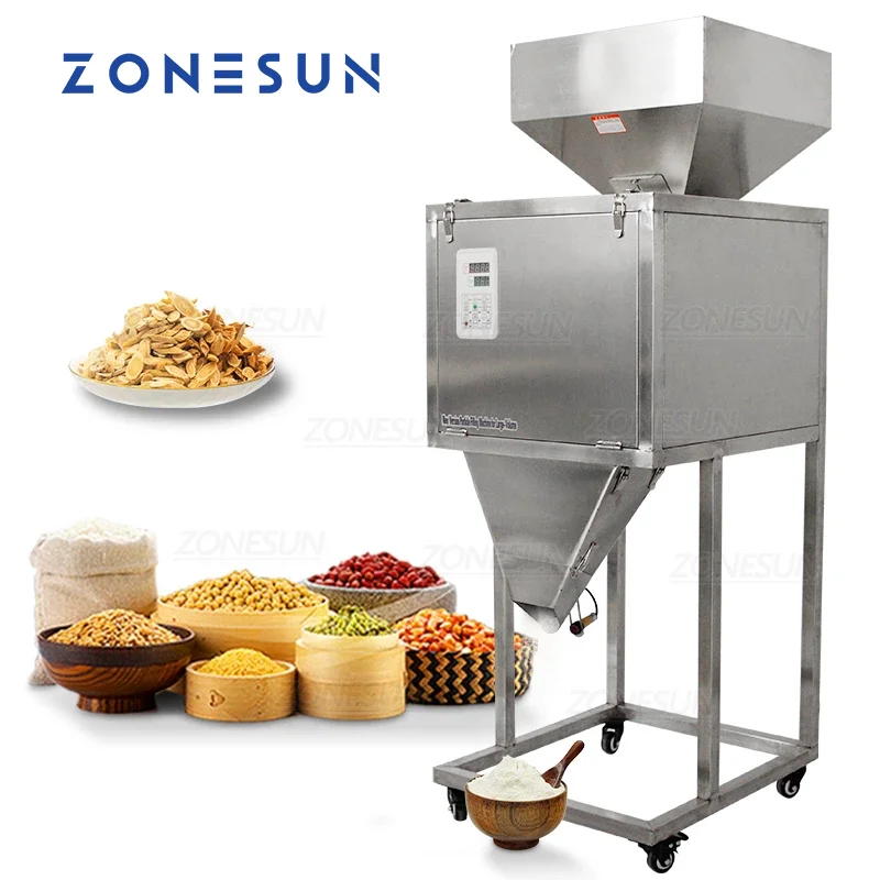 

ZONESUN 50-9999g Filling Weighing Machine Semi-automatic Dry Powder Granule Rice Beans Materials Granule Filler Food Production