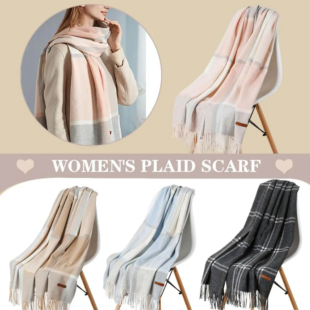 Шерстяной шарф в клетку зимние шарфы-пончо теплый одеяло кашемировые женские