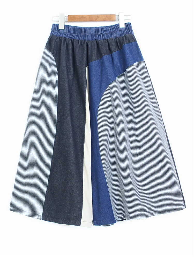 

Широкие брюки в полоску из денима с высокой эластичной талией, новинка, свободные брюки, женская мода, весна-лето 2023, H377