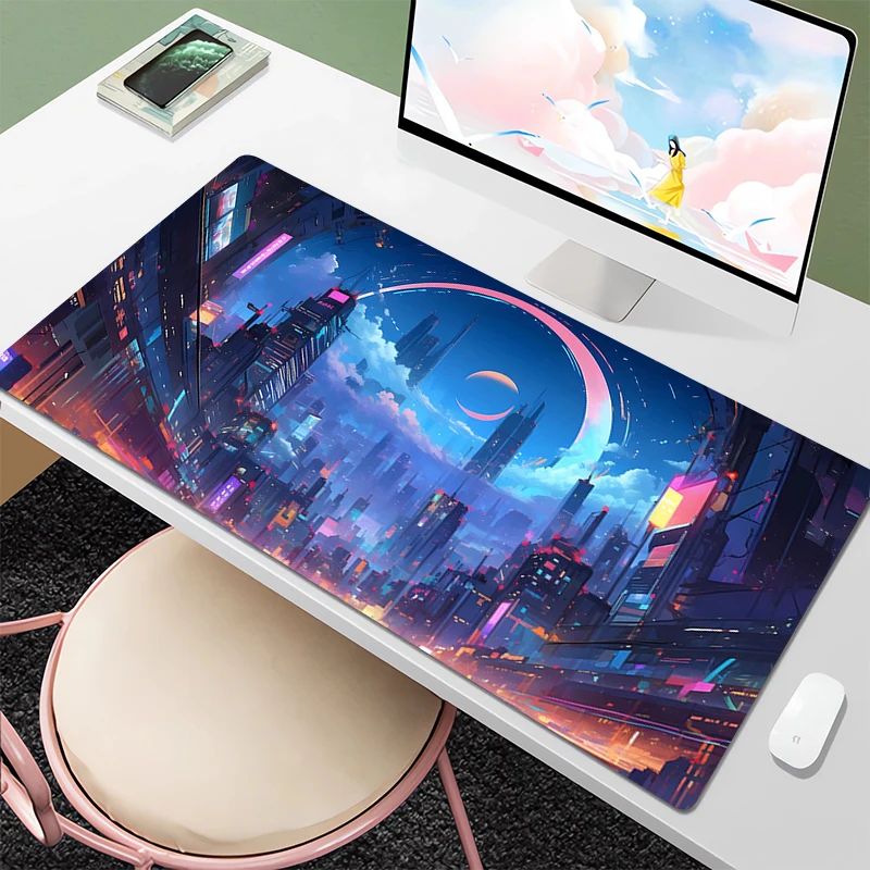 

Mouse Pad Gamer Desk Mat The City of Neon Gaming Accessories Table Computer Office Carpet Deskmat Mousepad Anime Cute Mousepads