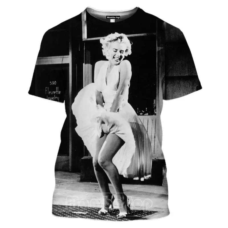 

Новинка 2023, Лидер продаж, летняя модная сексуальная женская футболка с 3D принтом звезд, Мэрилин Монро, мужское бикини, красивая женская футболка в стиле хип-хоп, пуловер унисекс, топы