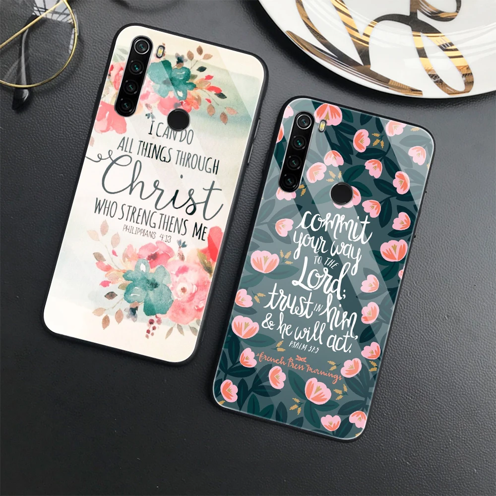 

Capas Phone Case for Redmi Note 11 11S 5G 6 7 8 9 10 Pro Max 9S 6A 7A 8A 8T 9A 9C 9T Tempered Glass Flower text label Cover