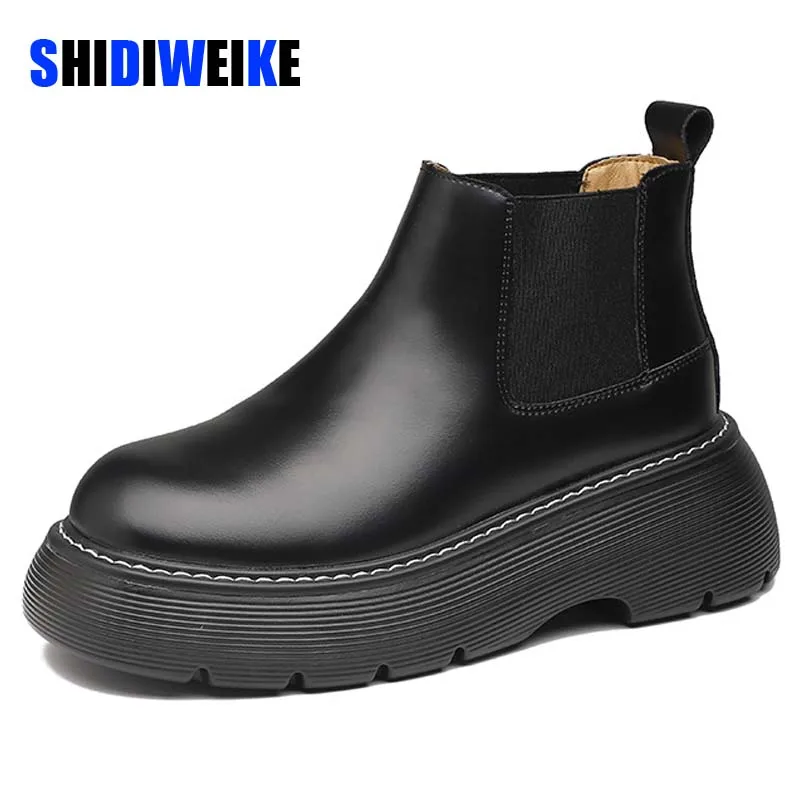 

Женские ботинки «Челси» из натуральной кожи; Сезон осень-зима; Трендовые женские ботильоны на толстой подошве; Универсальные ботинки Marton; Ж...