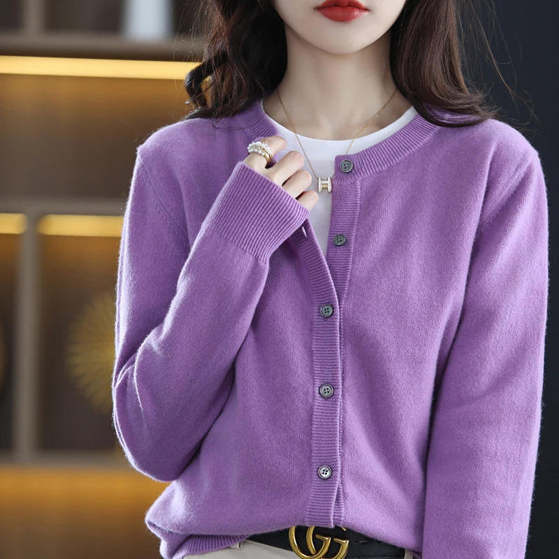

Round neck knitted cardigan women's spring and autumn thin 2022 new loose and versatile long sleeved soft waxy sweater coat