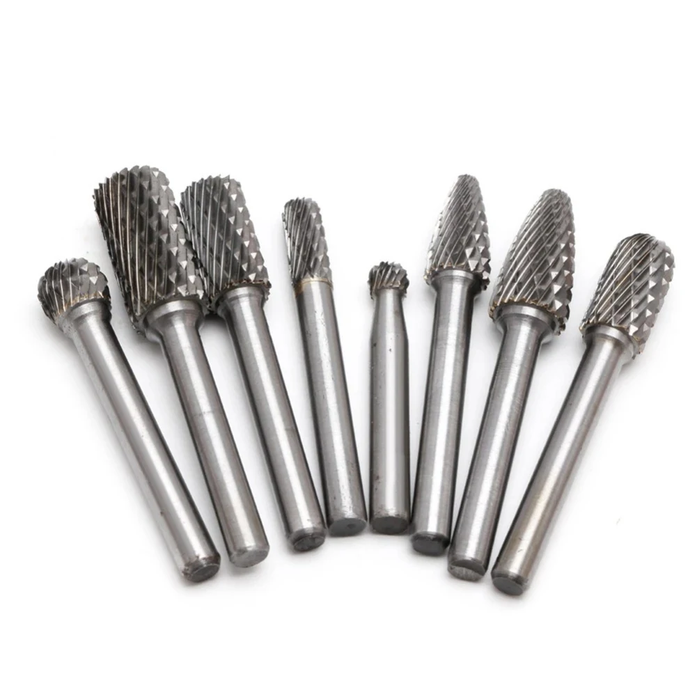 

8Pcs Tungsten Carbide Burrs Rotary Grinder Carving Bit Double Grain Rotary Burrs Tungsten Steel Double Rotary Burrs Tool Sets
