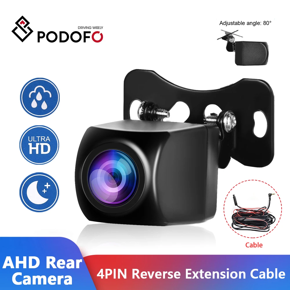 

Podofo AHD Car Rear View Camera and 4PIN BMW Reverse Extension Cable Vehicle Reverse Backup For IPS Android Monitor Radio Player