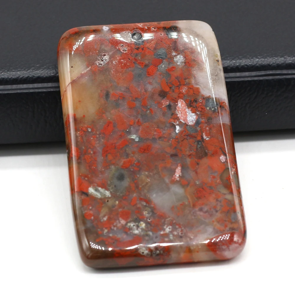 Natural Pendant Semi-Precious Stone Reiki African Blood Rectangle Hole Bead Charm for Jewelry Making Diy Necklace Accessories |