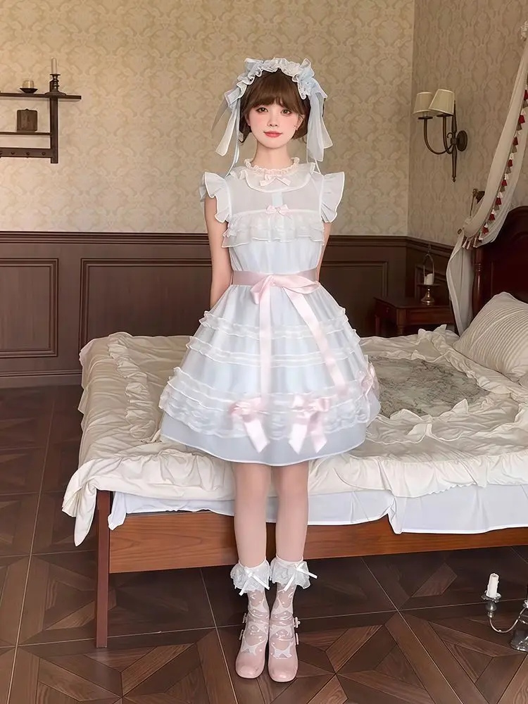 Фото COALFELL Blue sweet girl date outfit - редкое платье в полоску для весенне-летнего сезона в стиле Лолита №3