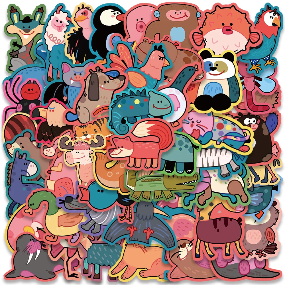 

10/30/50pcs Funny Cartoon Animal Stickers Strange Zoo Decals Skateboard Notebook Luggage Phone Laptop Suitcase Kids DIY Toy Gift