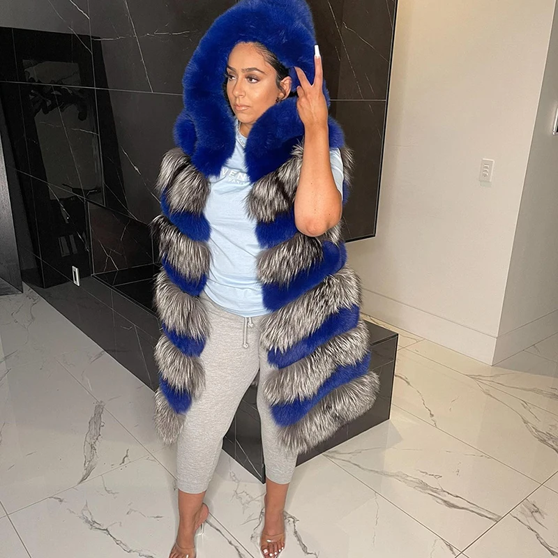 

Женский меховой жилет с капюшоном, зимняя утепленная безрукавка из натурального Лисьего меха